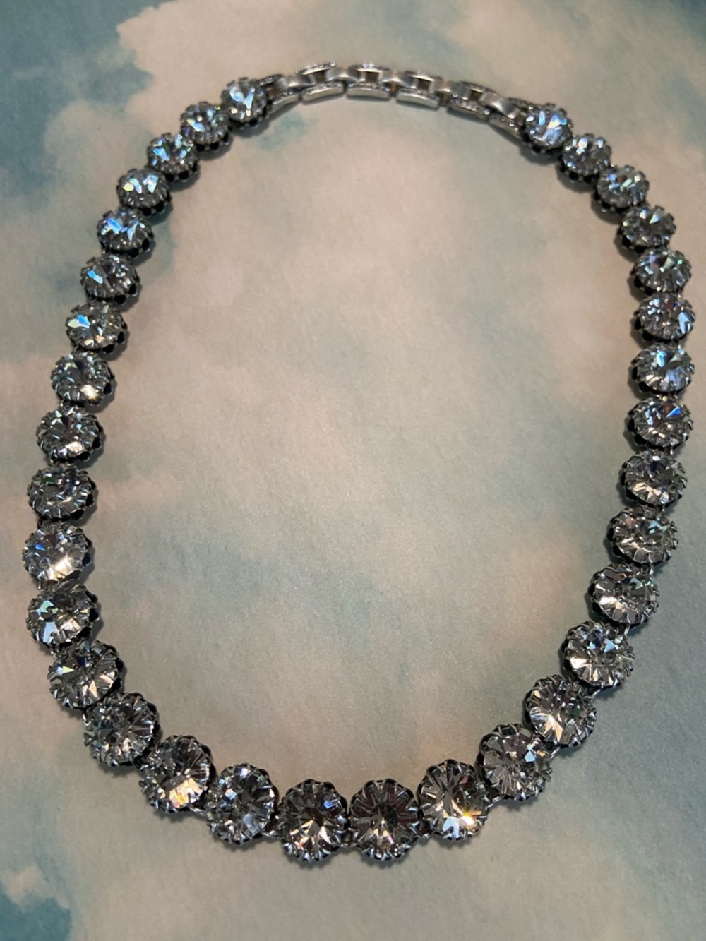 Stella & Dot Multi-faceted Crystal Statement Necklace. Clear stones/silver chain